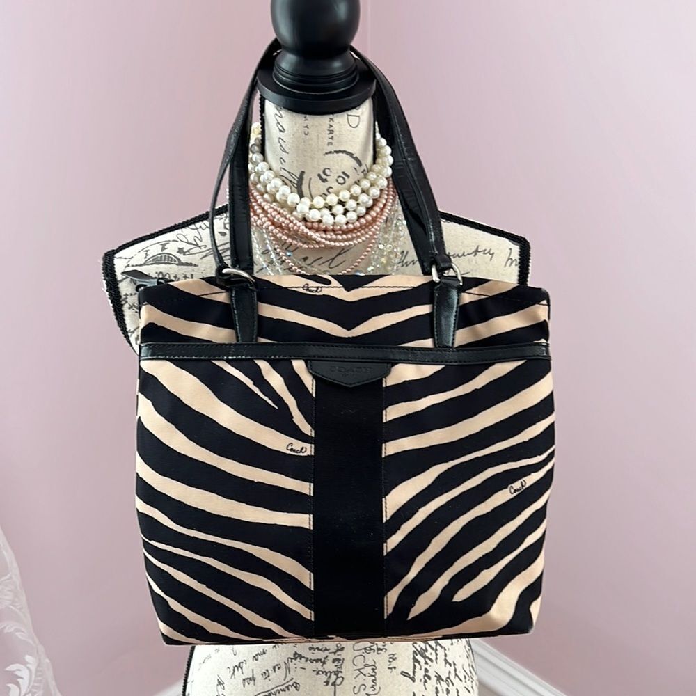 *Coach* Black & Tan *Zebra* Handbag (Small Tote)